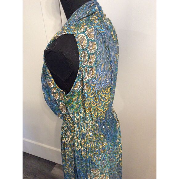 Seven Islands Plus size 1X Floral Peacock Dress Sleeveless Maxi Gathered Waist - Picture 5 of 8